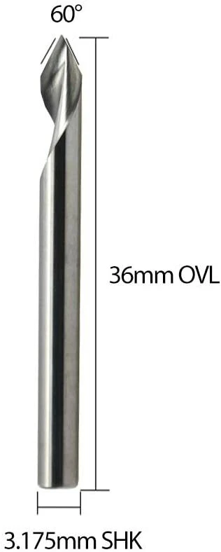 5pcs 60 Deg V Groove Engraving Tool Flat Bottom CNC Spiral Router Bits 1/8 Shank - Image 3 of 4