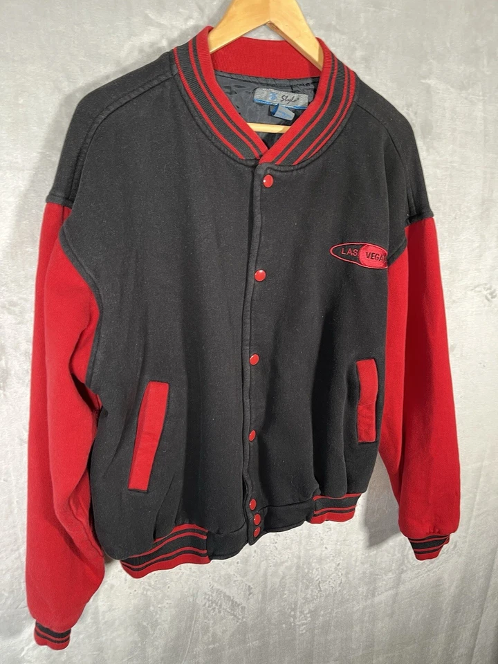 Chaqueta Bomber Vintage Stylo Las Vegas Novedad Roja y Negra Retro Talla XL Foto 2 de 4