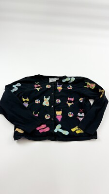 Michael Simon Lite Sweater Womens Medium Black Flip Flop Beach Button Front
