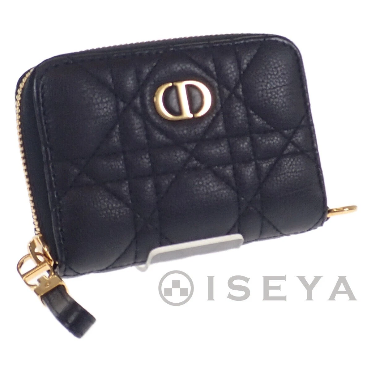 Porte carte détachable CHRISTIAN DIOR CARO veau noir TGIS