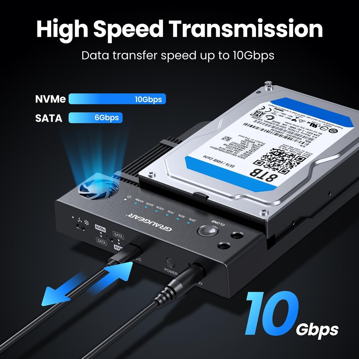 GRAUGEAR M.2 NVMe & SATA SSD/HDD Docking Station, USB-C