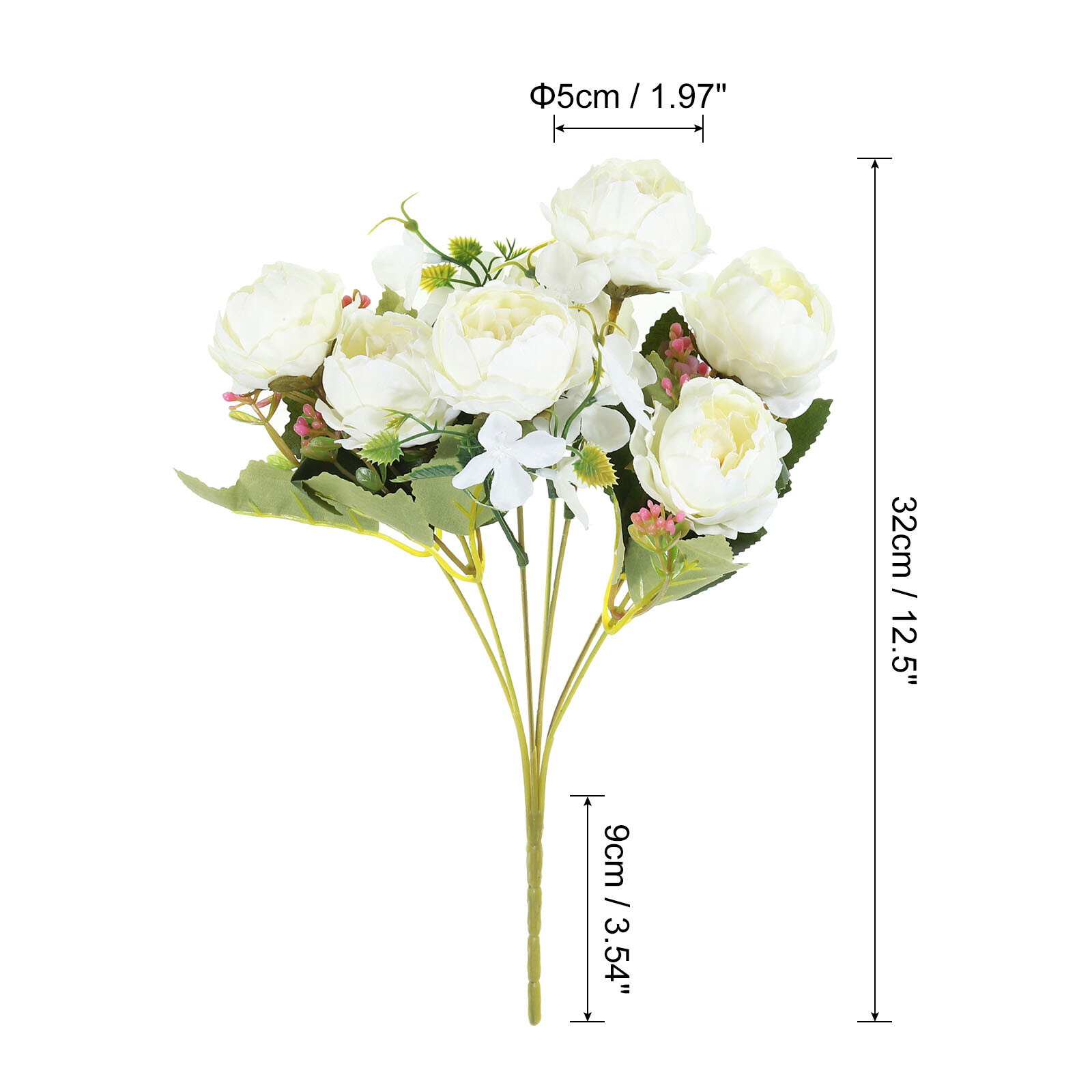 2Pcs 7 Branch Artificial Silk Peony Hydrangea Fake Flowers with Stem