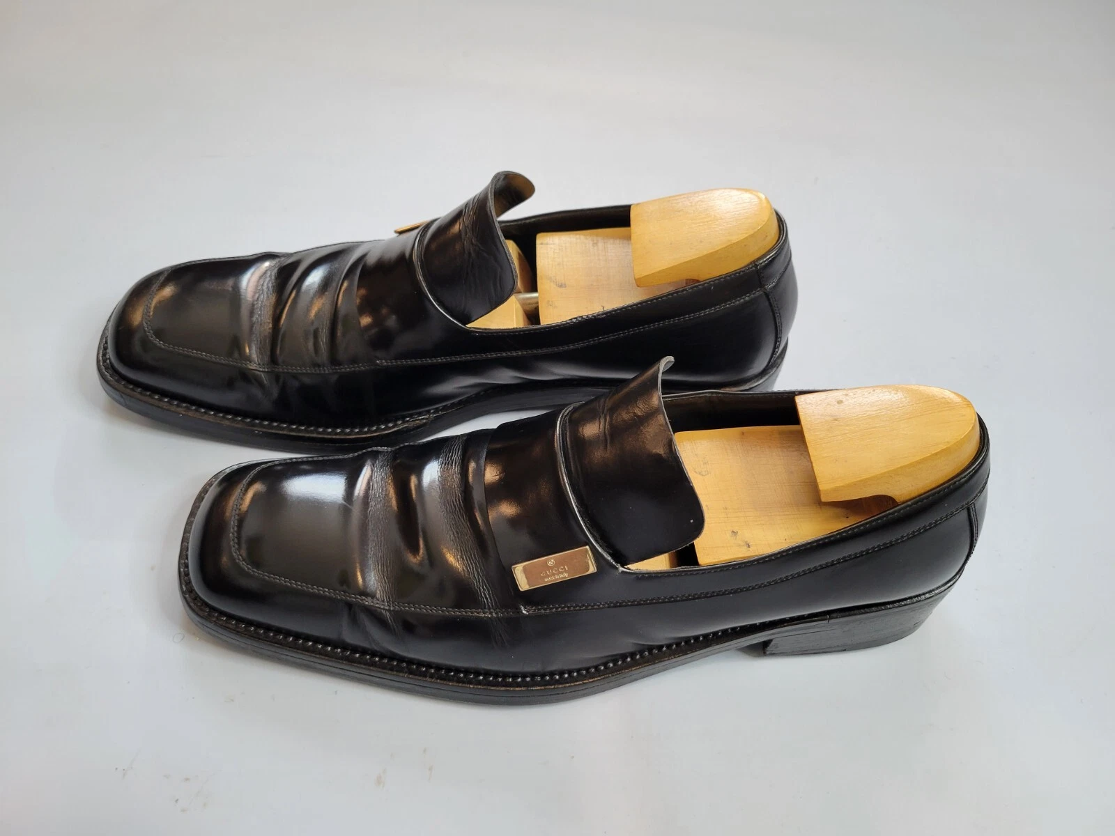 MOCASSIN HOMME GUCCI BOUT CARRÉ EN CUIR NOIR TAILLE US 10,5 D FABRIQUÉ EN ITALIE