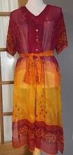 Vtg Erica Booke Sheer Overlay Dress L Red Orange Button Up Whimsigoth Romantic