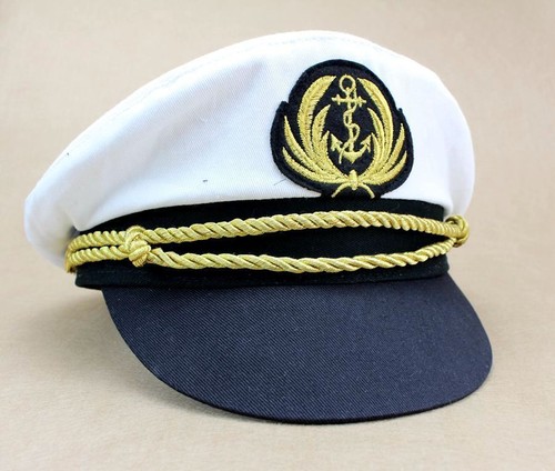 Deluxe Captain Hat Navy Cap White Gold 