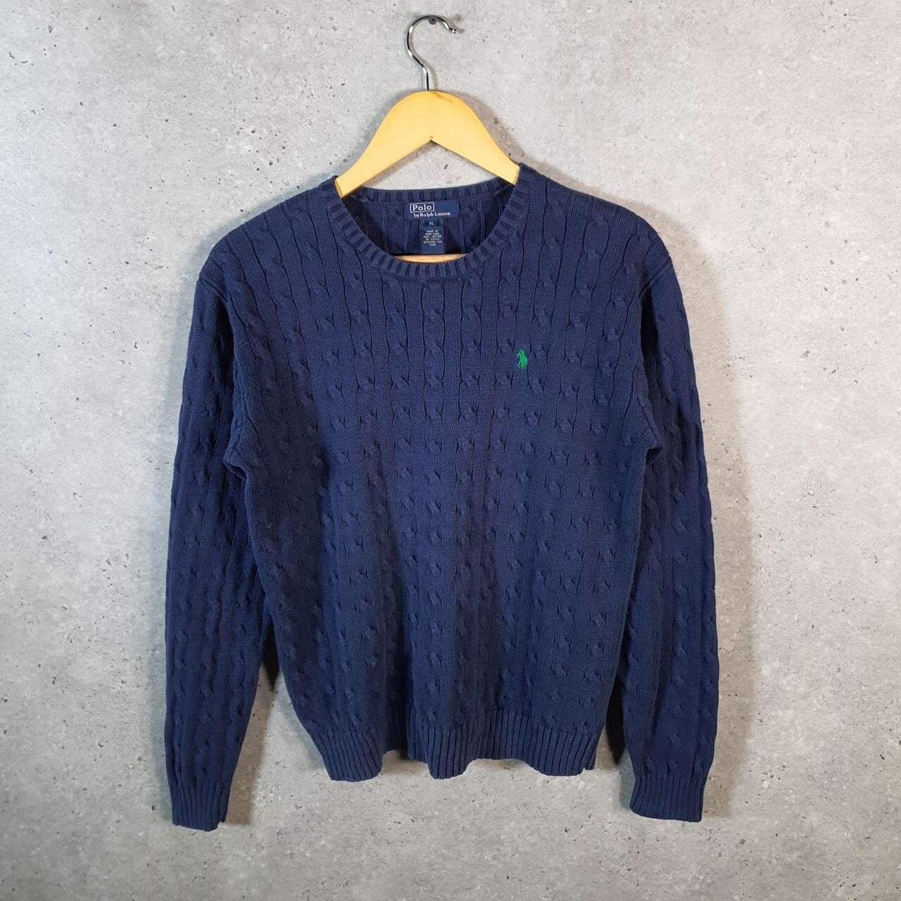 Felpa pesante vintage Ralph Lauren polo maglia cavo donna XL blu pony