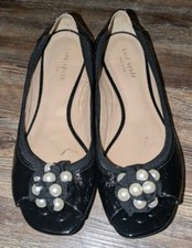 Kate Spade Bindi black patent leather open toe ballet flats womens size 9