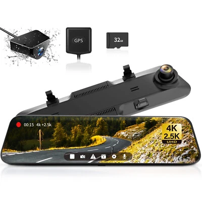 WOLFBOX G900 Mirror Dash Cam 4K Rear View cam Front and Rear Free SD Card