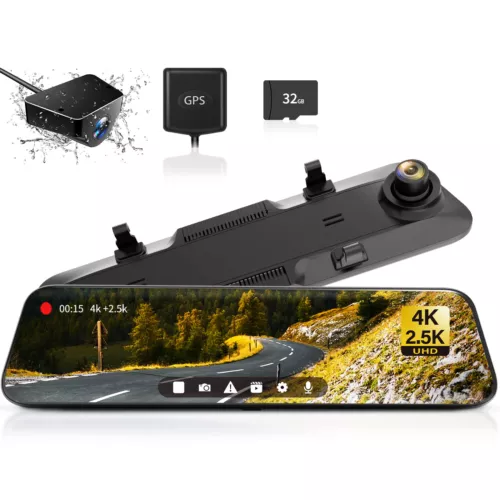 WOLFBOX G900 Mirror Dash Cam 4K  Rear View cam Front and Rear Free SD Card