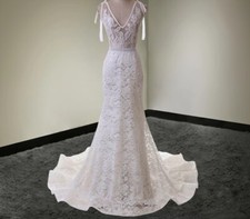 New Lace V Neck Wedding Dress Size 8