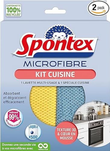 Spontex - Kit Microfibra Cucina - 1 Microfibra Multiuso e 1 Microfibra (N7p)