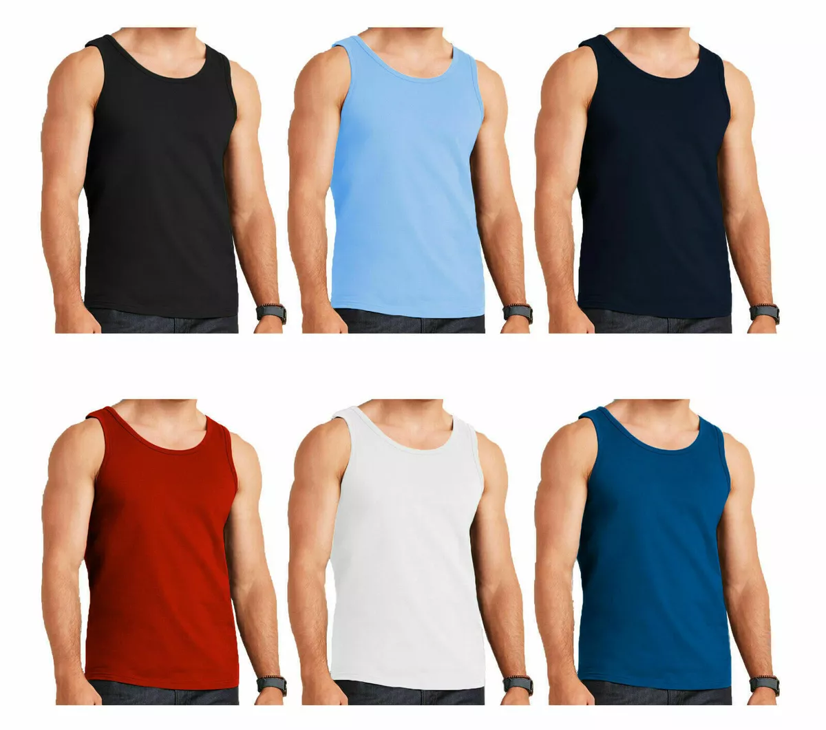 6 pack Men Vests Classic Sports 100% Cotton Tank Tops Summer Training S-5XL  lot