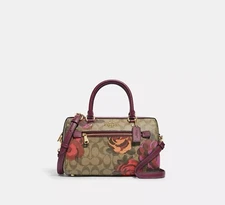 NWT COACH Rowan Satchel Bag In Signature Canvas Leather With Jumbo Floral Khaki