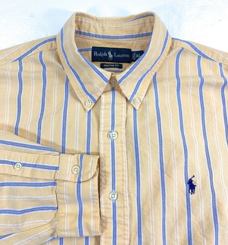 Ralph Lauren Polo Herren CUSTOM FIT Langarm Buff & Blau Streifen Hemd XL
