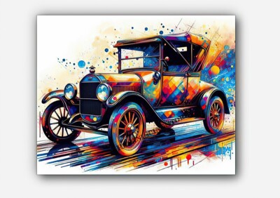 Vintage Ford Model ''T'' Car Picture art splashes of paint  #5 Reprint