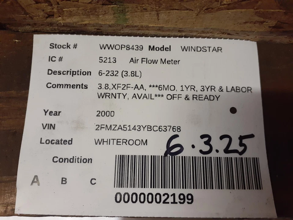 Medidor de flujo de aire de inyección de combustible usado se adapta a: Ford Windstar 2000 grado A Foto 3 de 4