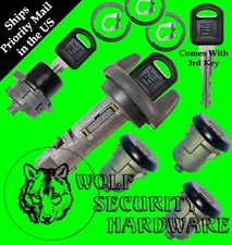 Astro Safari 96-97 OEM Ignition Door Rear Key Lock Cylinder Set Black 3 GM Keys