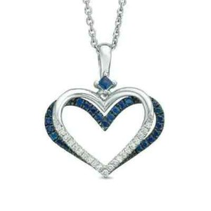 Authentic Love Collection Sapphire & Lab Diamond Kindred Heart Pendant White Gold Plated