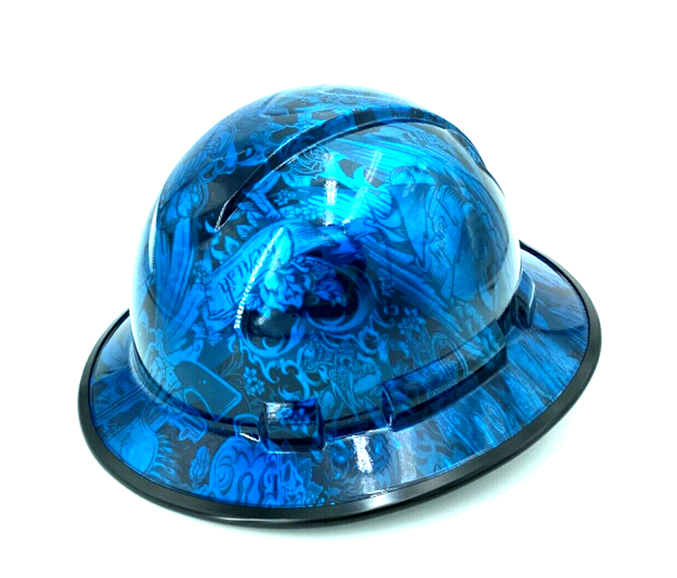 Bad Ass Wide Brim Hard Hat Hydro dipped in Mile High Blue Naughty Girl