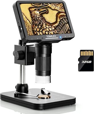 TOMLOV 5'' LCD Digital Microscope with 8 LED Light 1080P 1000X Coin Microscope