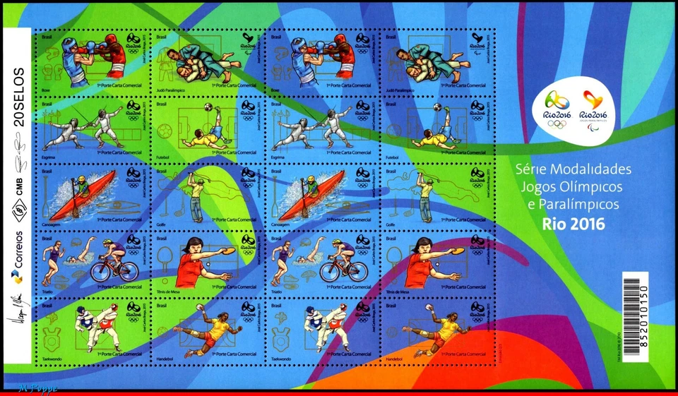 3298 3307 3317 3318 BRAZIL 2015 - OLYMPIC GAMES, RIO 2016, ALL THE 4 SHEETS, MNH - Image 3 of 4