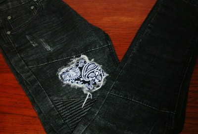 super skinny coloured bandana ripped jeans