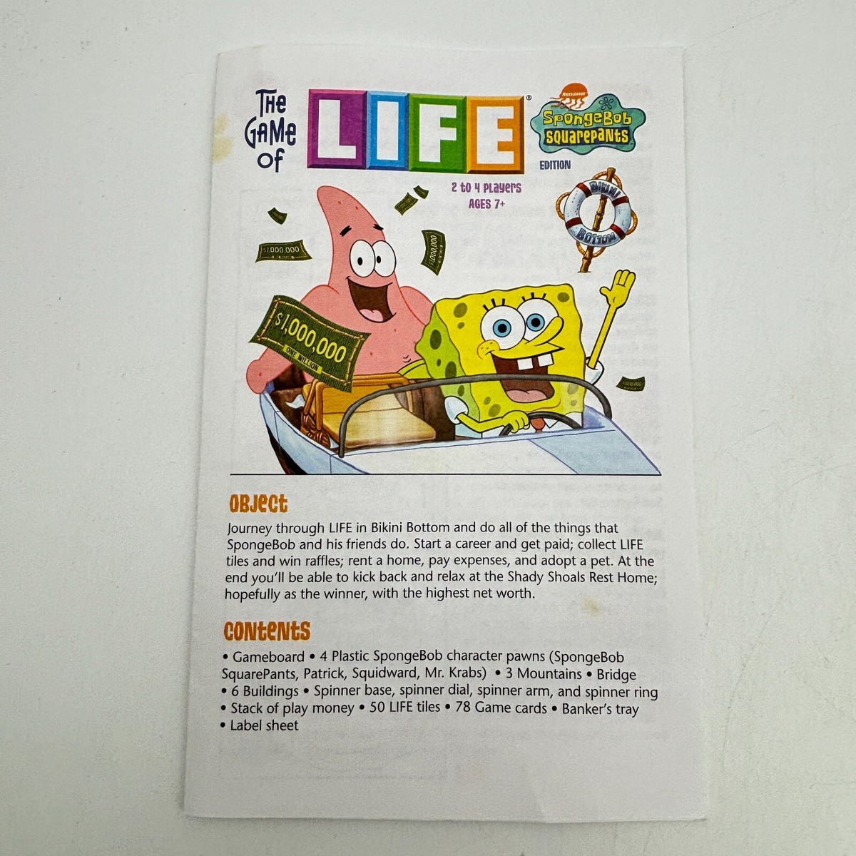 Board Game Life El Juego De La Vida Bob Esponja Instrucciones The