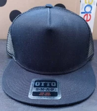 OTTO Flat Visor SNAPBACK Blank 6 Panel Mesh Black Trucker Cap Snapback Hat