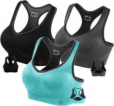 Racerback Sports Bras Women's Non-Wired Removable Pads 3 Pack Size L