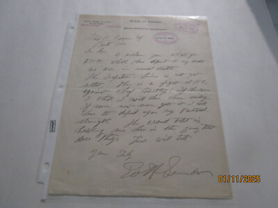 STATE OF KANSAS GRAIN INSPECTION DEPT 2/5/1902 LETTER SCOTT SAUNDER SIGNED