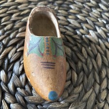 1940  s Vintage Hand Carved Painted Wooden Clog Shoe Europe Holland WW2