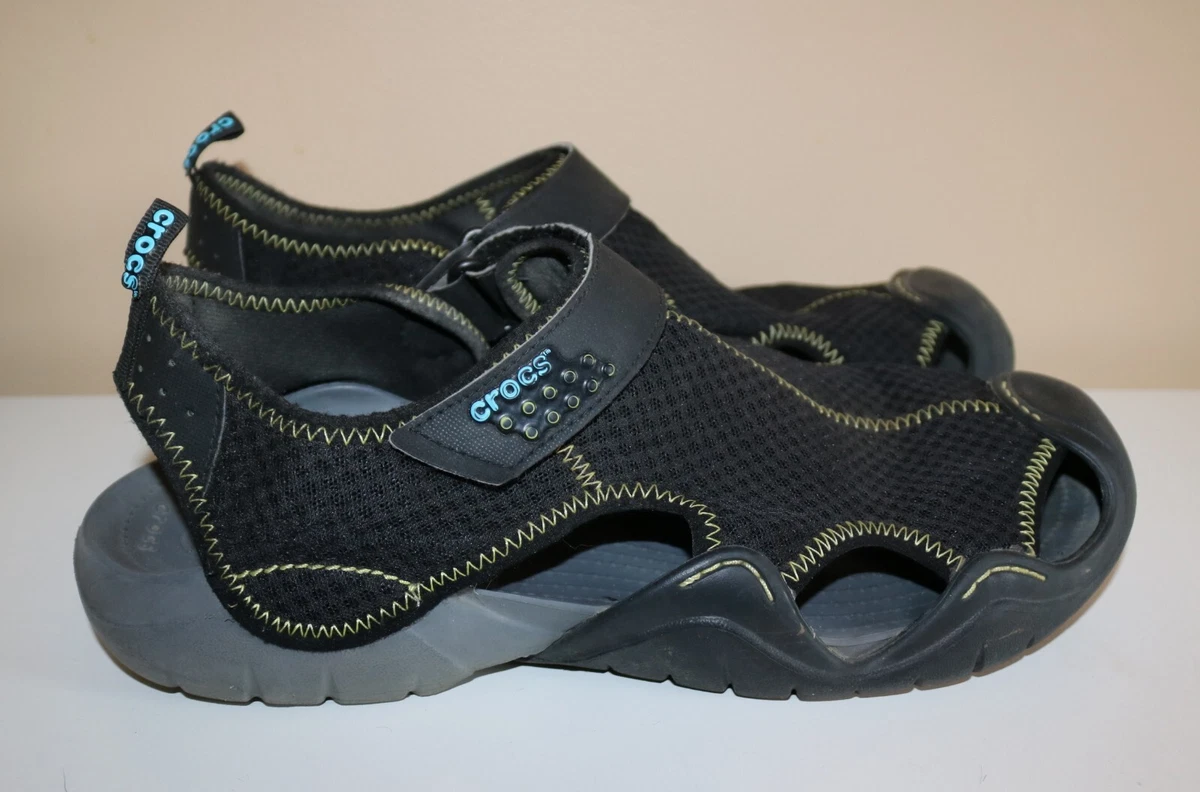 CROCS 15041 Black SwiftWater Mesh Fisherman Deck Sandals Water Shoes Size 13 M