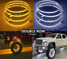 JHB 17.5'' Double Row  AMBER WHITE Strobe Turn Signal LED Wheel Rings Lights Kit