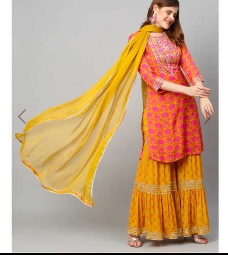 Women Designer Sharara Kurta Beautiful Salwar Kameez Dupatta Wedding Palazo Suit