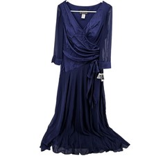 Alex Evenings Mother of the Bride Maxi Dress Gown Satin Mesh Draped Blue 6 NWT