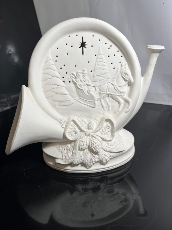 Plaster of Paris French Horn/Winter Scene - Hollow - Add a Small Elect. Light