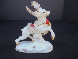 Napco 1956 Flying Reindeer with Spaghetti Trim & Gold Highlights