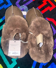 LC Lauren Conrad Brown Faux Fur Lined Slip-On Slippers Comfort Flat US 8