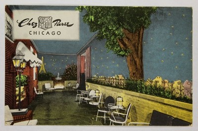 Vintage Chez Paree Chicago IL Postcard Nightclub Restaurant Terrace Scene 1950s