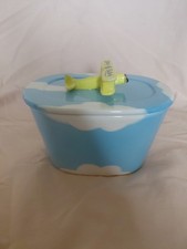 Vintage Blue Utterly Butterly Ceramic Butter Dish With Airplane Lid Nostalgic