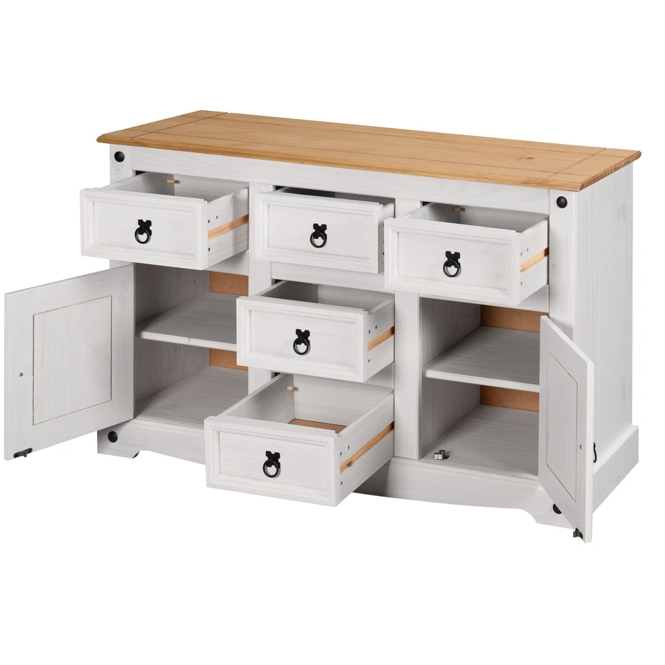 Corona Sideboard White 2 Door 5 Drawer Large Mexican Solid Pine Wood - Image 2 of 4