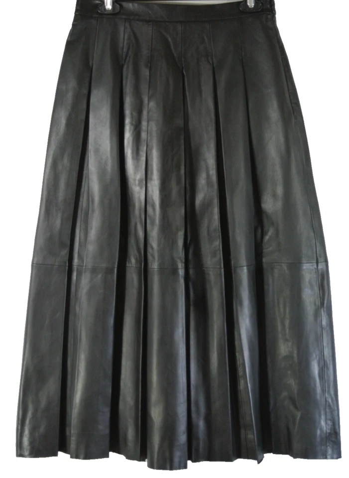 NEW, Nordstrom Pleated Leather Skirt in Black Size M - Image 2 of 4