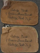 Lot of 2 Asbury Park & Ocean Grove Canvas Bank Bag Locking Keys Deposit Zipper