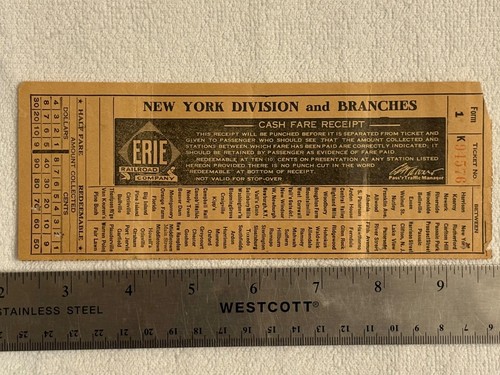 Biglietto usato The Erie Railroad Company New York NY a Paterson ricevuta tariffaria contanti - Foto 6 di 6