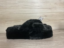 NEW Victoria  s Secret Black Faux Fur Open Toe Platform Slippers LARGE Women's