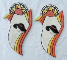 Lorna Bailey Art Deco Lady Wall Plaques x 2