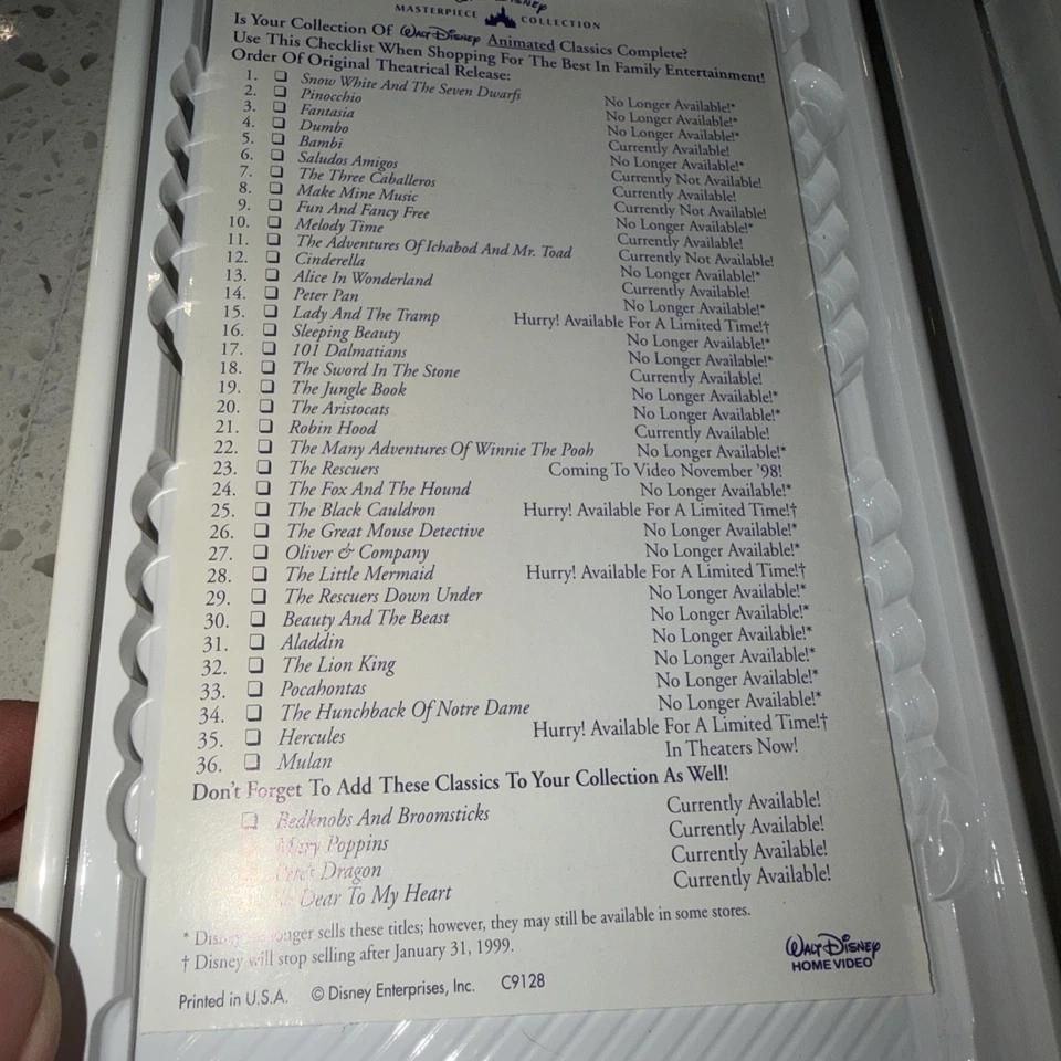 Walt Disney's Masterpiece Lady and the Tramp 1998 VHS Clamshell Edition - Image 4 of 4