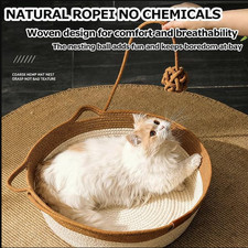 Boho Cat Bed Large Pet Basket with Cushion Handwoven Cat Basket Bed w/ Ball Toy