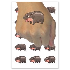 Crying Baby Hippo Shocked Cute Temporary Tattoo Fake Body Art