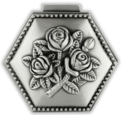 ROSARY BOX Hexagon Shaped Metal Rosary Box with Floral Relief